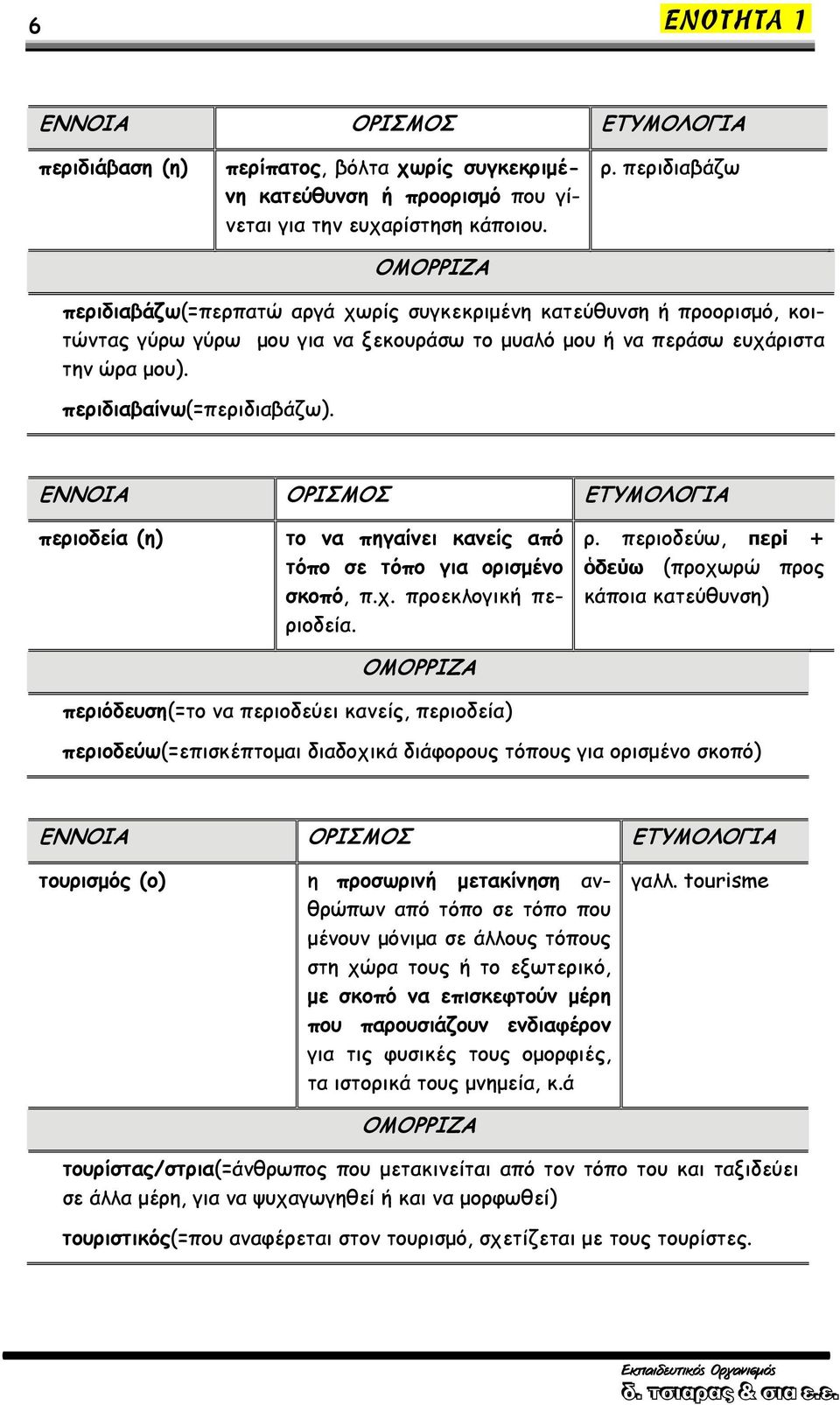 ΕΝΝΟΙΑ ΟΡΙΣΜΟΣ ΕΤΥΜΟΛΟΓΙΑ περιοδεία (η) το να πηγαίνει κανείς από τόπο σε τόπο για ορισμένο σκοπό, π.χ. προεκλογική περιοδεία. ΟΜΟΡΡΙΖΑ ρ.