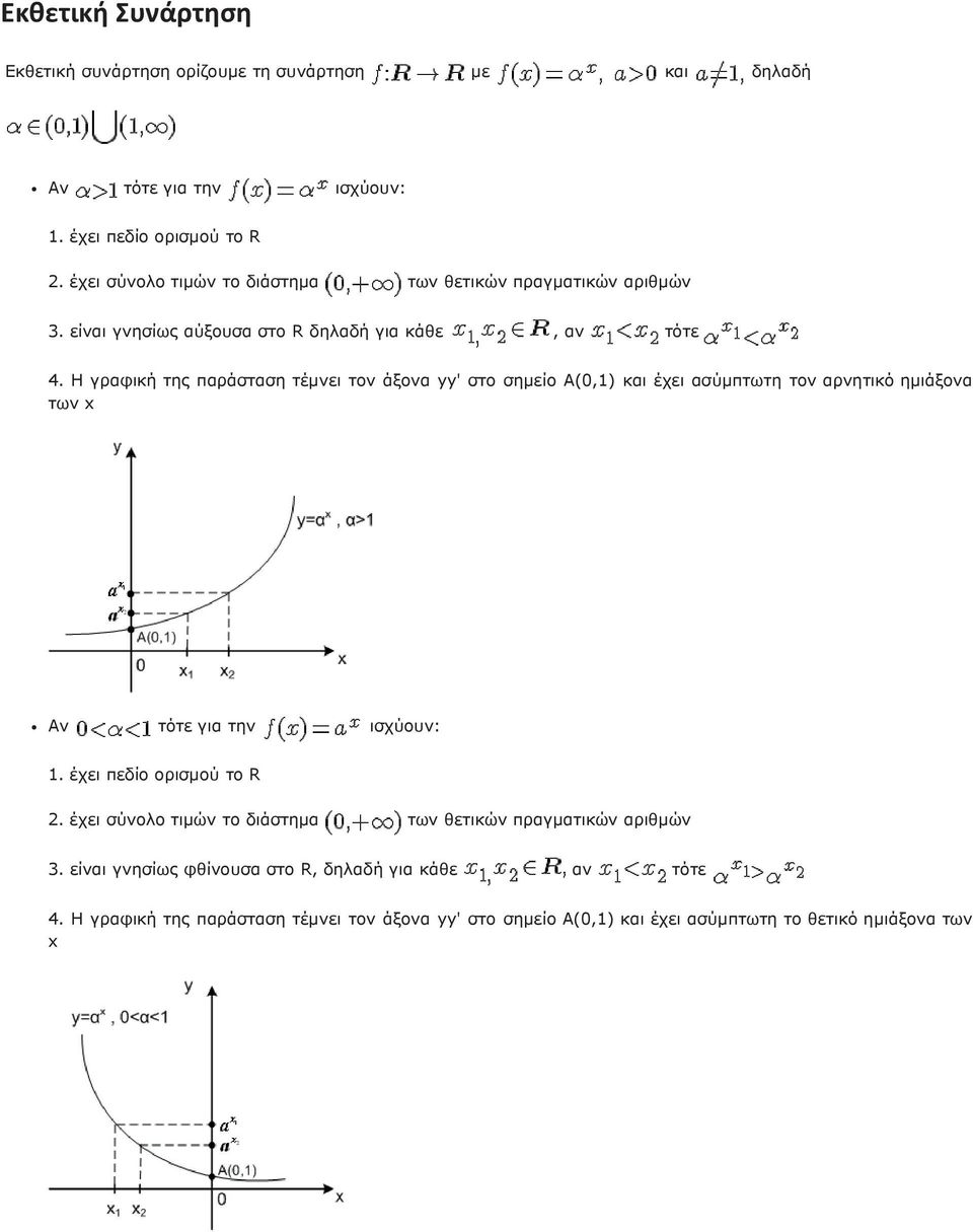 H γραφική της παράσταση τέμνει τον άξονα yy' στο σημείο Α(0,1) και έχει ασύμπτωτη τον αρνητικό ημιάξονα των x τότε για την ισχύουν: 1. έχει πεδίο ορισμού το R 2.