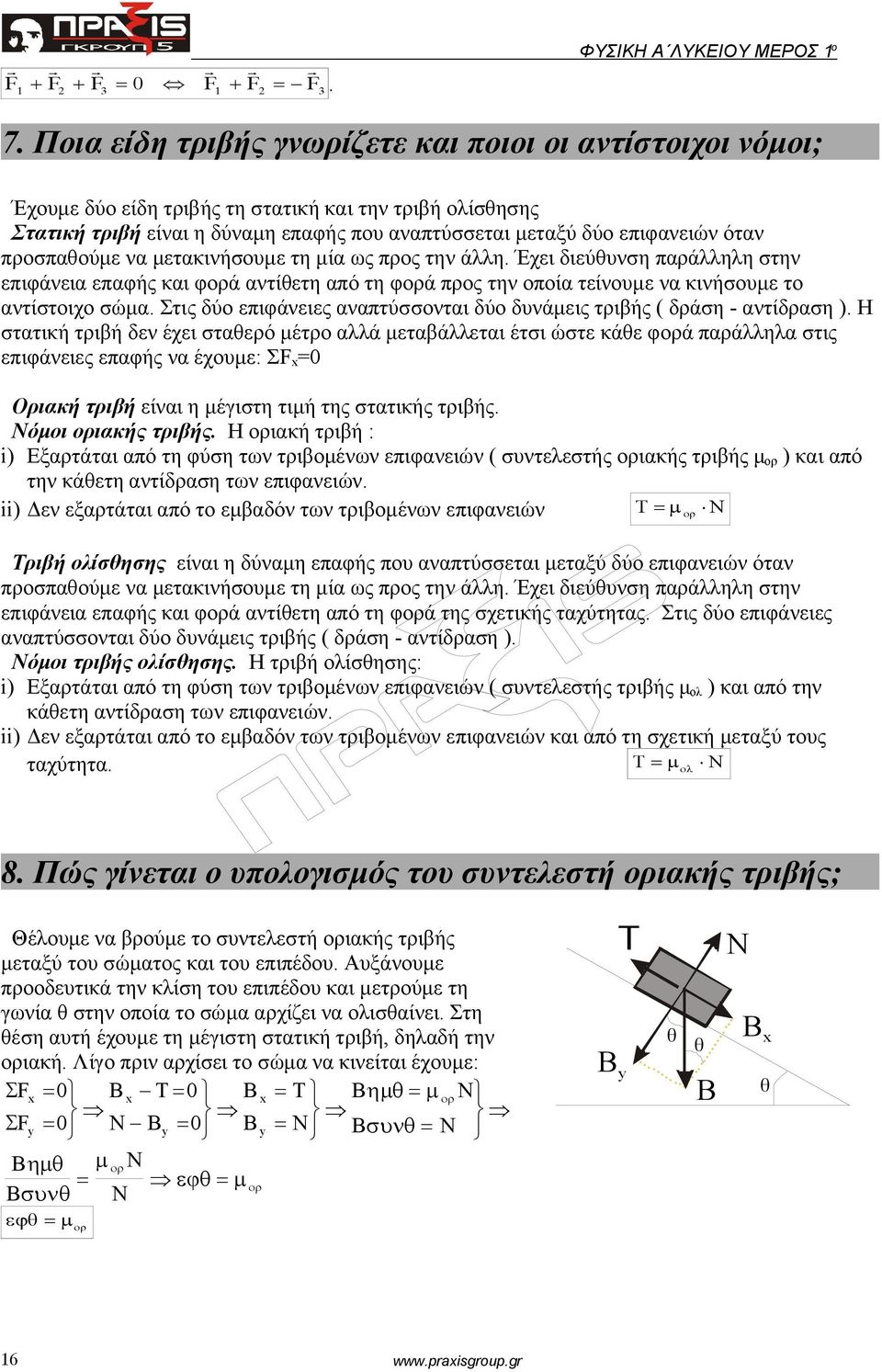 προσπαθούμε να μετακινήσουμε τη μία ως προς την άλλη. Έχει διεύθυνση παράλληλη στην επιφάνεια επαφής και φορά αντίθετη από τη φορά προς την οποία τείνουμε να κινήσουμε το αντίστοιχο σώμα.