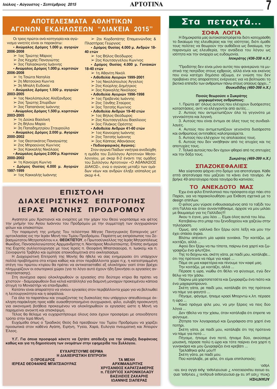 500 μ. αγοριών 2003-2005 1ος Νικολόπουλος Αλέξανδρος 2ος Τριώτης Σπυρίδων 3ος Παπαπάνος Ιωάννης Ανώμαλος Δρόμος 1.500 μ. κοριτσιών 2003-2005 1η Δούκα Βασιλική 2η Βήλου Μαρία 3η Παπαδημητρίου Σταυρούλα Ανώμαλος Δρόμος 2.