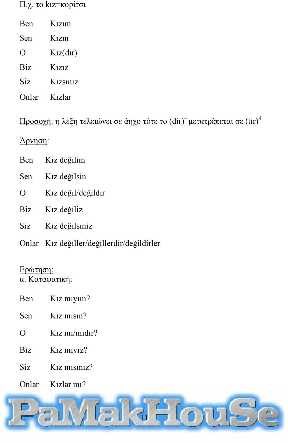 Kız değil/değildir Kız değiliz Kız değilsiniz nlar Kız değiller/değillerdir/değildirler