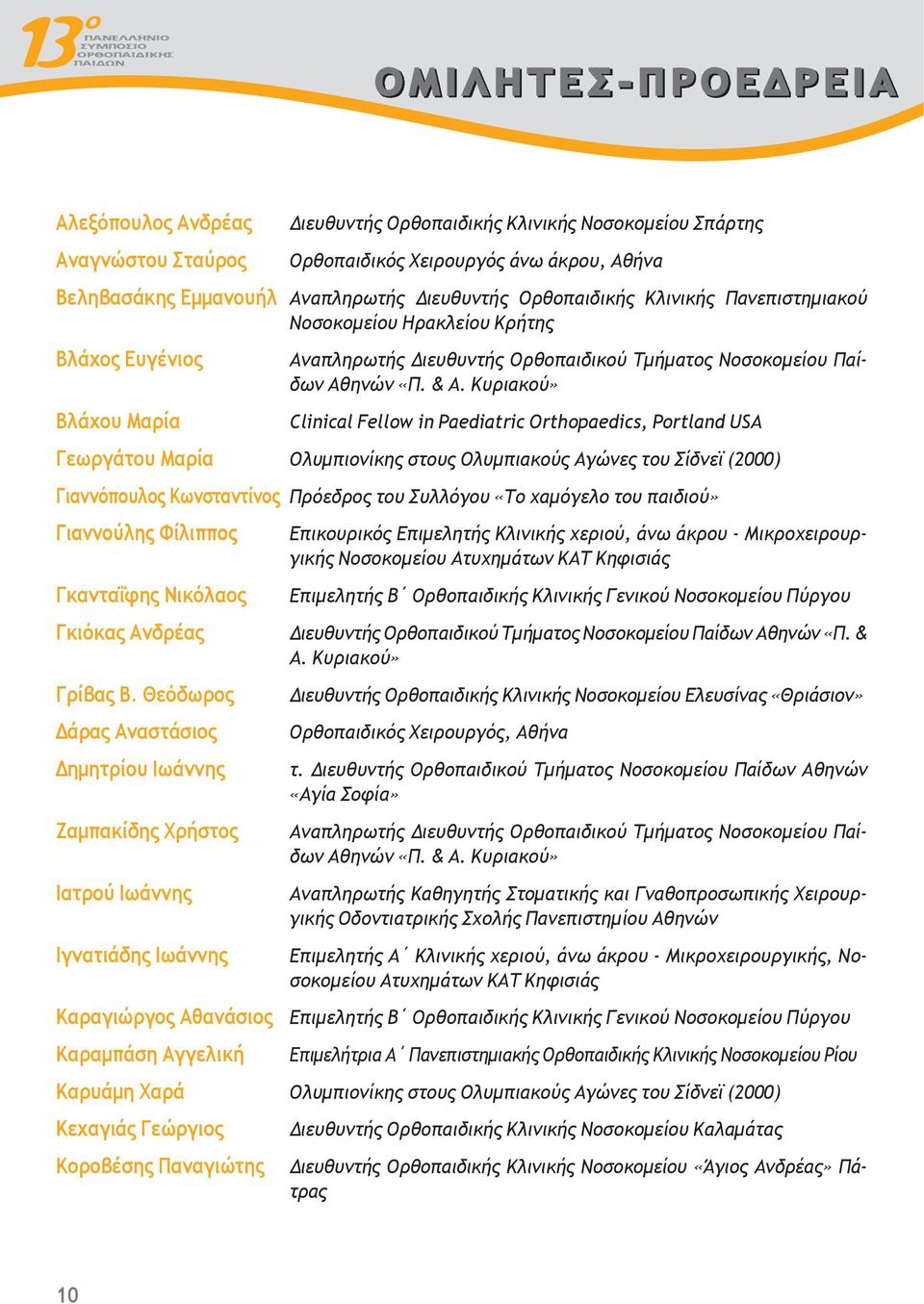 Κυριακού» Clinical Fellow in Paediatric Orthopaedics, Portland USA Γεωργάτου Μαρία Ολυμπιονίκης στους Ολυμπιακούς Αγώνες του Σίδνεϊ (2000) Γιαννόπουλος Κωνσταντίνος Πρόεδρος του Συλλόγου «Το χαμόγελο