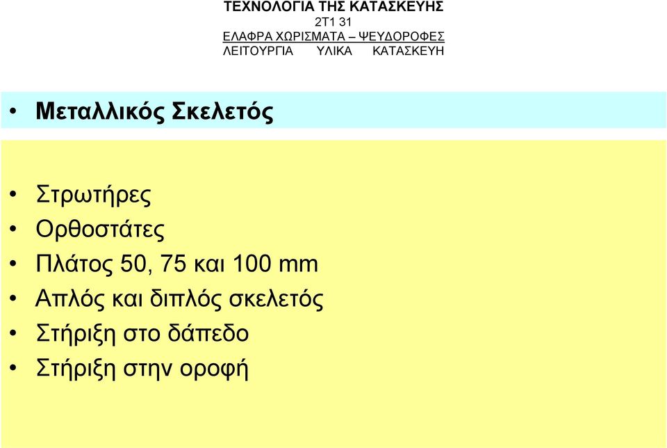 Σκελετός Στρωτήρες Ορθοστάτες Πλάτος 50, 75 και 100 mm