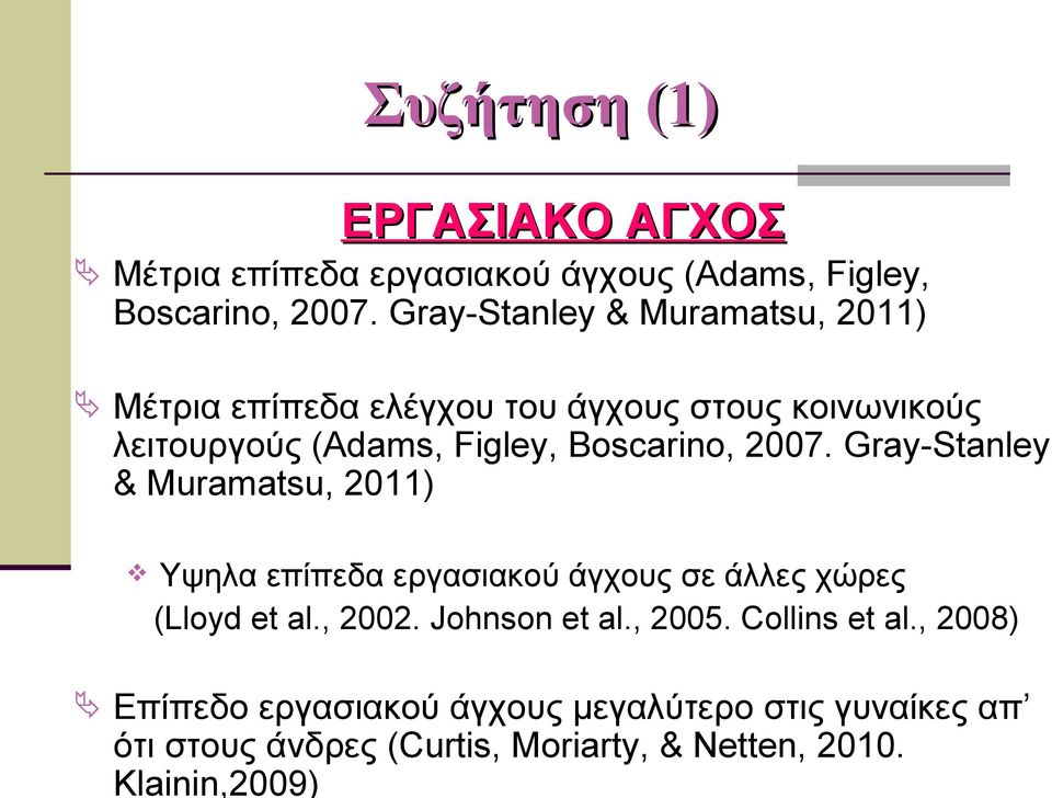 Gray-Stanley & Muramatsu, 2011) Μέτρια επίπεδα ελέγχου του άγχους στους κοινωνικούς λειτουργούς (Adams, Figley,