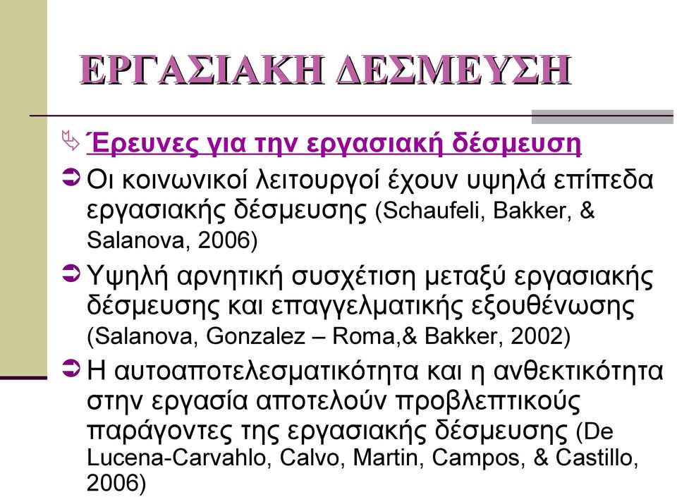 επαγγελματικής εξουθένωσης (Salanova, Gonzalez Roma,& Bakker, 2002) Η αυτοαποτελεσματικότητα και η ανθεκτικότητα