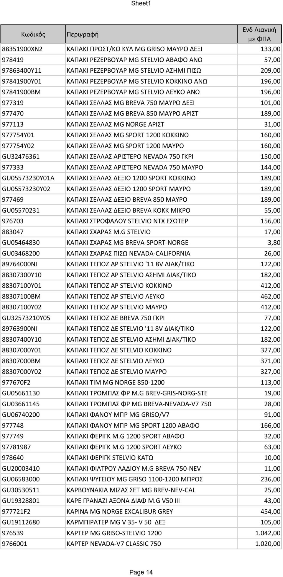 ΚΑΠΑΚΙ ΣΕΛΛΑΣ MG NORGE ΑΡΙΣΤ 31,00 977754Y01 ΚΑΠΑΚΙ ΣΕΛΛΑΣ MG SPORT 1200 ΚΟΚΚΙΝΟ 160,00 977754Y02 ΚΑΠΑΚΙ ΣΕΛΛΑΣ MG SPORT 1200 ΜΑΥΡΟ 160,00 GU32476361 ΚΑΠΑΚΙ ΣΕΛΛΑΣ ΑΡΙΣΤΕΡΟ NEVADA 750 ΓΚΡΙ 150,00