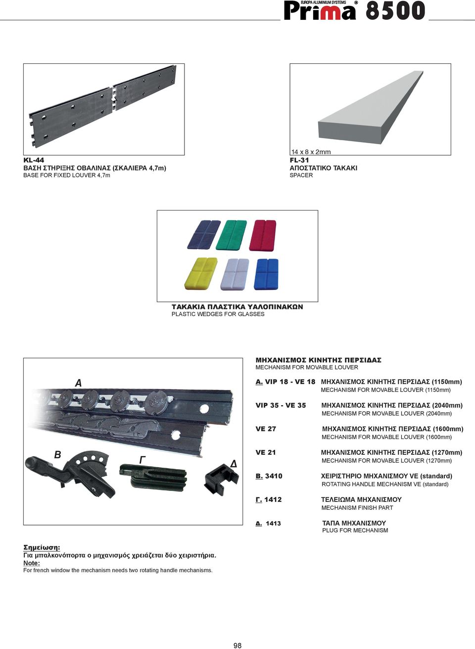 VIP 18 - VE 18 ΜΗΧΑΝΙΣΜΟΣ ΚΙΝΗΤΗΣ ΠΕΡΣΙΔΑΣ (1150mm) A MECHANISM FOR MOVABLE LOUVER (1150mm) VIP 35 - VE 35 VE 27 B Γ Δ Σημείωση: Για μπαλκονόπορτα ο μηχανισμός χρειάζεται δύο χειριστήρια.