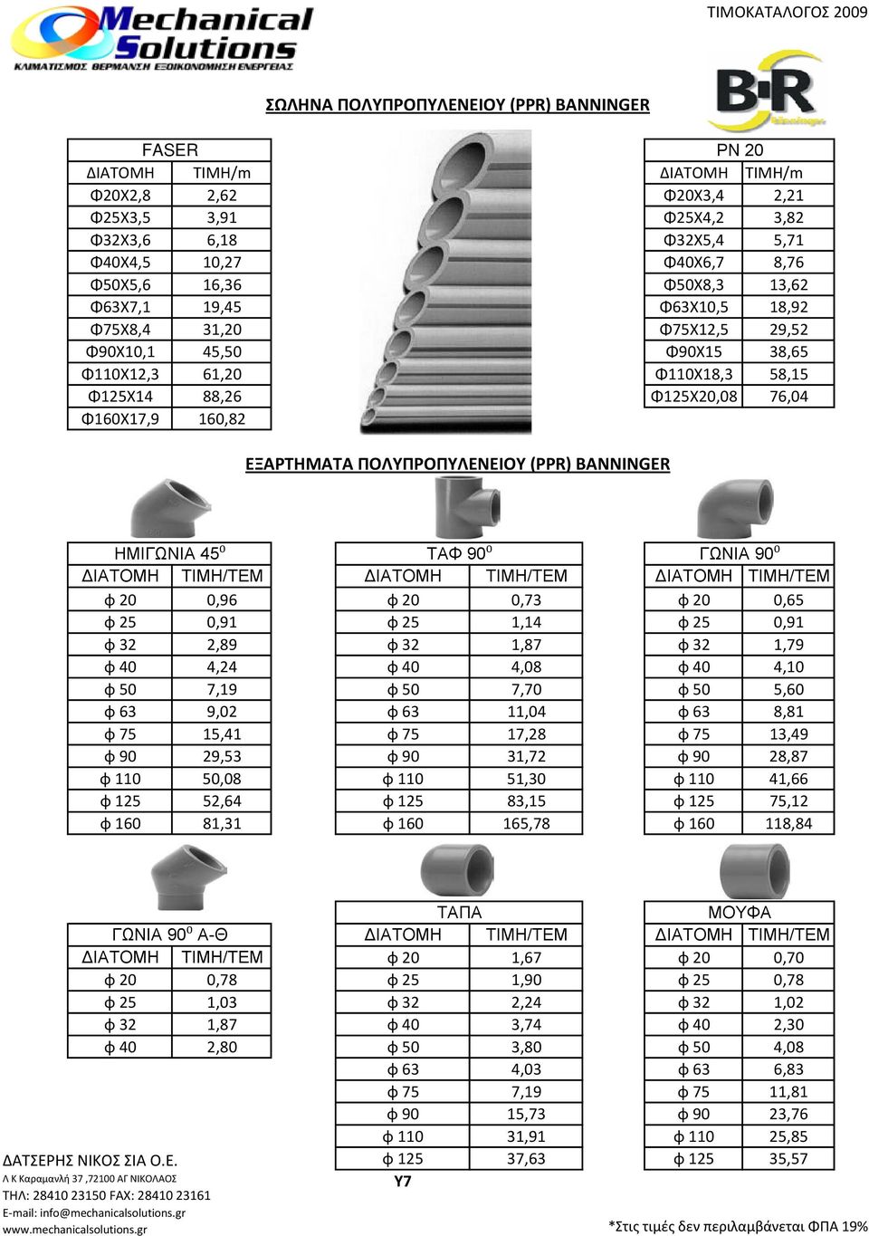 ΠΟΛΥΠΡΟΠΥΛΕΝΕΙΟΥ (PPR) BANNINGER ΗΜΙΓΩΝΙΑ 45⁰ ΤΑΦ 90⁰ ΓΩΝΙΑ 90⁰ ΔΙΑΤΟΜΗ /ΤΕΜ ΔΙΑΤΟΜΗ /ΤΕΜ ΔΙΑΤΟΜΗ /ΤΕΜ φ 20 0,96 φ 20 0,73 φ 20 0,65 φ 25 0,91 φ 25 1,14 φ 25 0,91 φ 32 2,89 φ 32 1,87 φ 32 1,79 φ 40