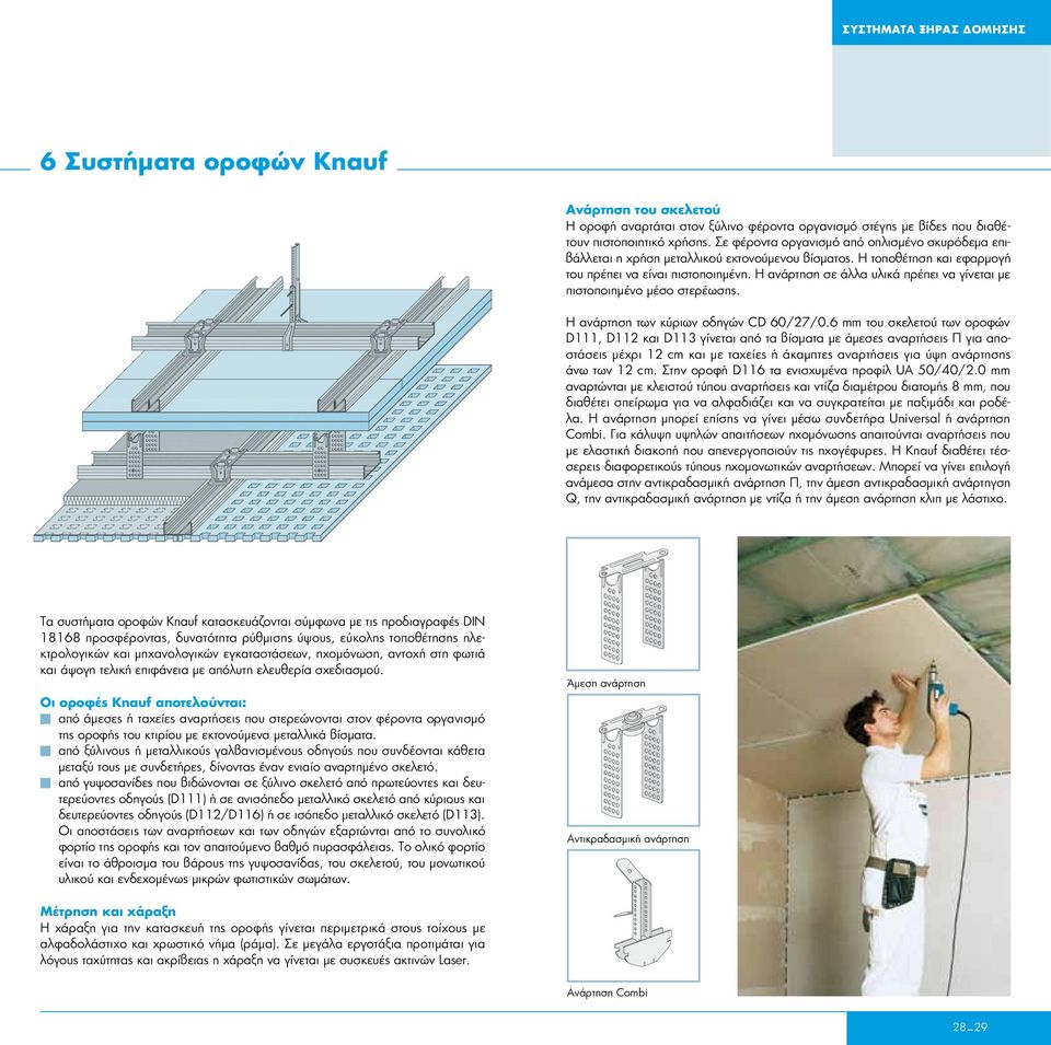 Η ανάρτηση σε άλλα υλικά πρέπει να γίνεται με πιστοποιημένο μέσο στερέωσης. Η ανάρτηση των κύριων οδηγών CD 60/27/0.