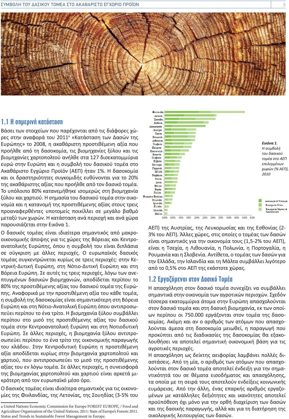 δασοκομία, τις βιομηχανίες ξύλου και τις βιομηχανίες χαρτοπολτού ανήλθε στα 127 δισεκατομμύρια ευρώ στην Ευρώπη και η συμβολή του δασικού τομέα στο Ακαθάριστο Εγχώριο Προϊόν (ΑΕΠ) ήταν 1%.