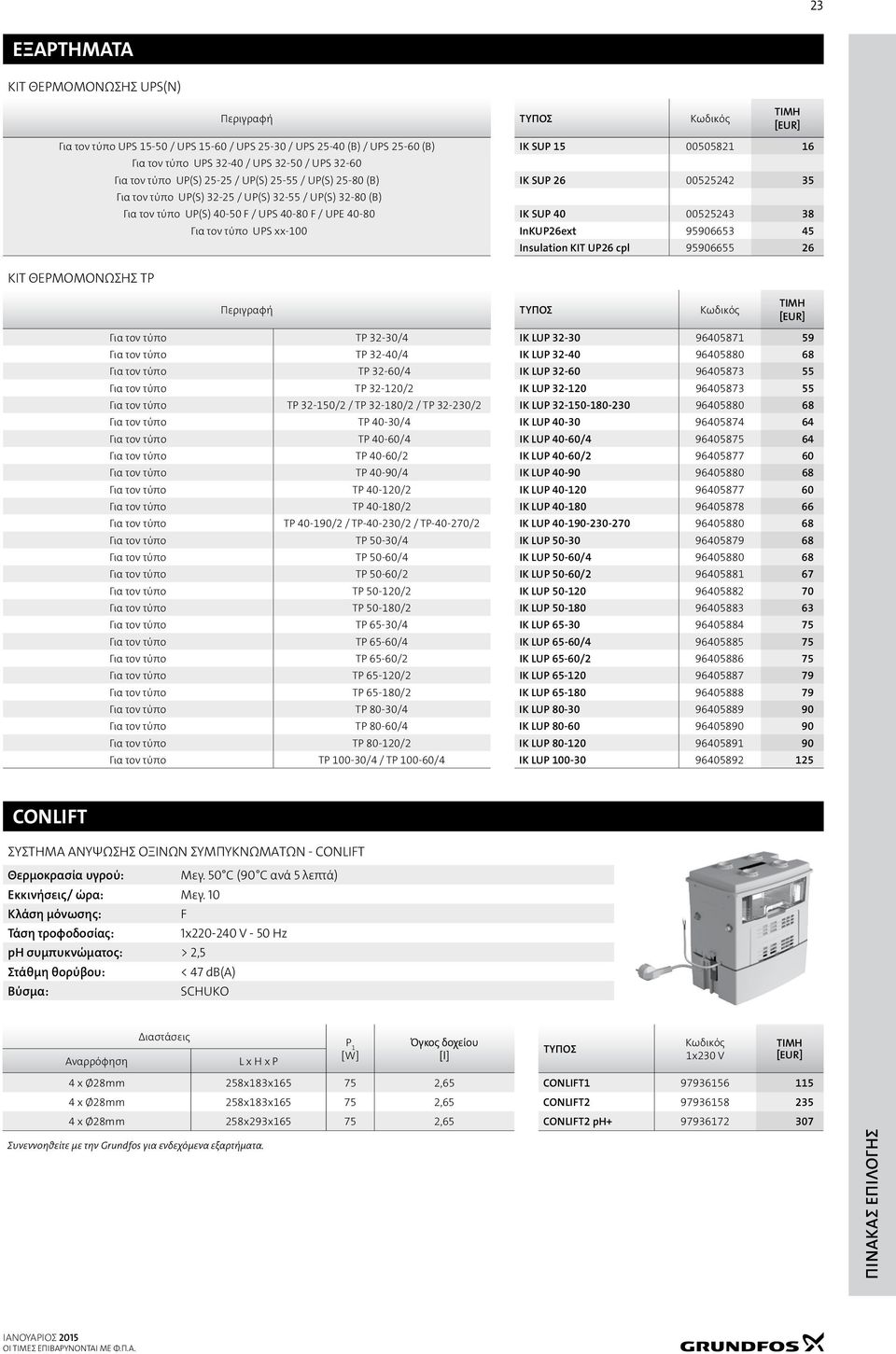 UPE 40-80 IK SUP 40 00525243 38 Τιμή Για τον τύπο UPS xx-100 InKUP26ext 95906653 45 Insulation KIT UP26 cpl 95906655 26 Περιγραφή Για τον τύπο TP 32-30/4 IK LUP 32-30 96405871 59 Για τον τύπο TP