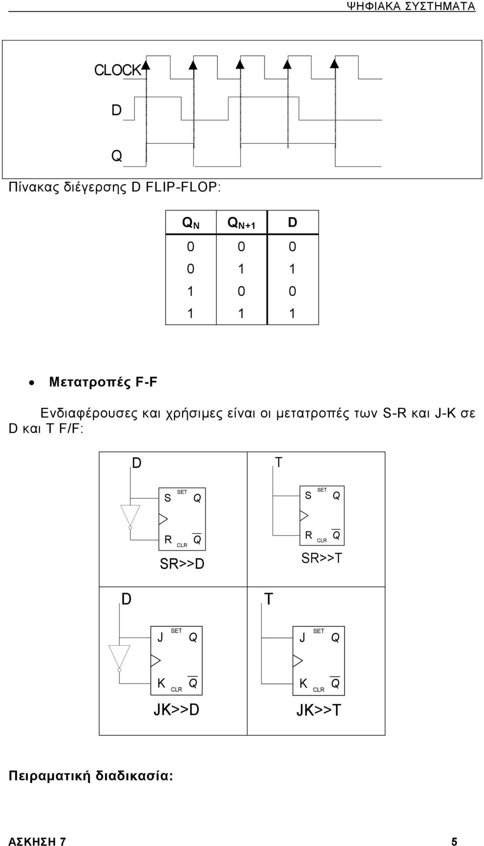 μετατροπές των S-R και - σε D και T F/F: D T S S R