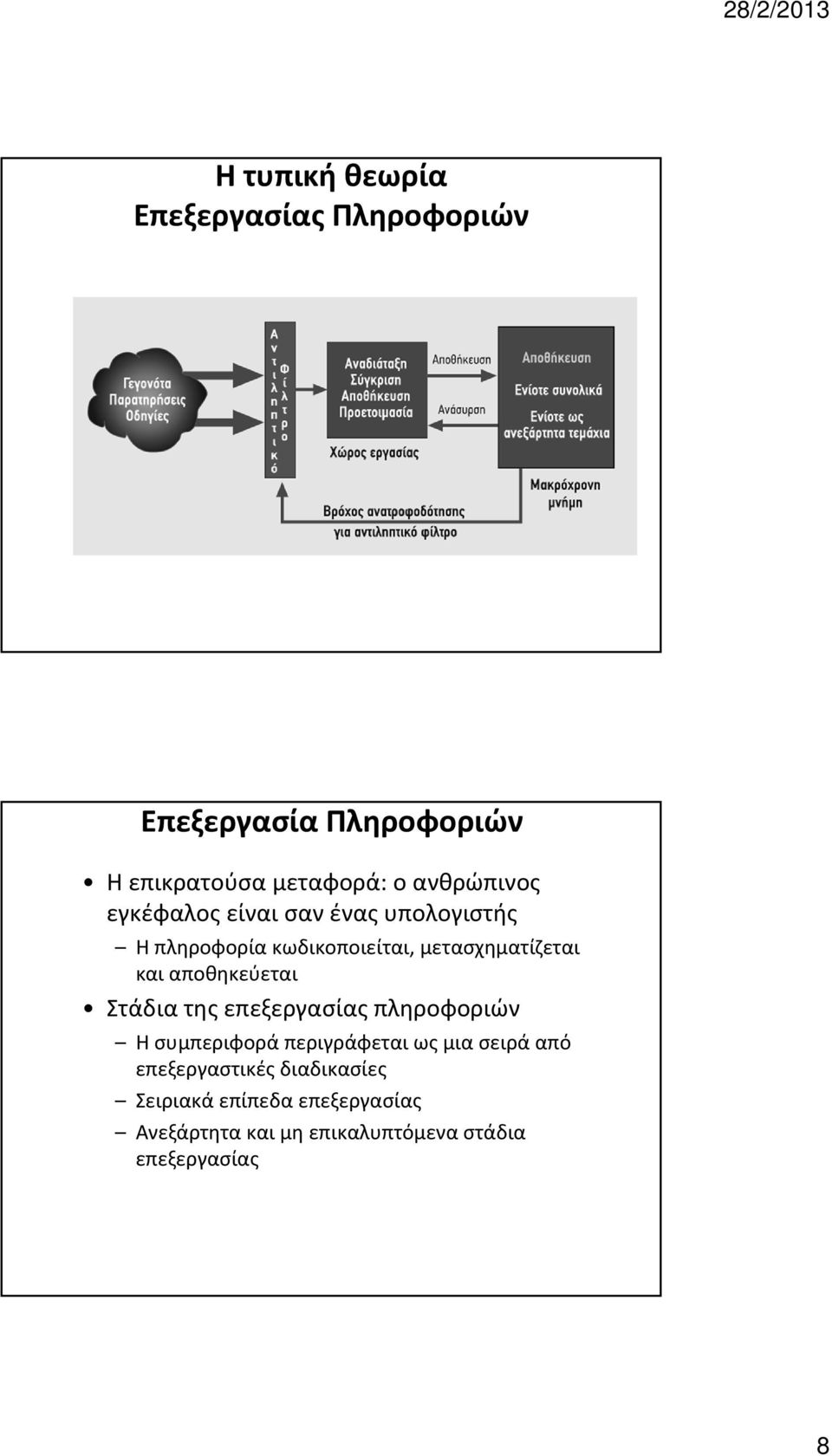 αποθηκεύεται Στάδια της επεξεργασίας πληροφοριών Η συμπεριφορά περιγράφεται ως μια σειρά από