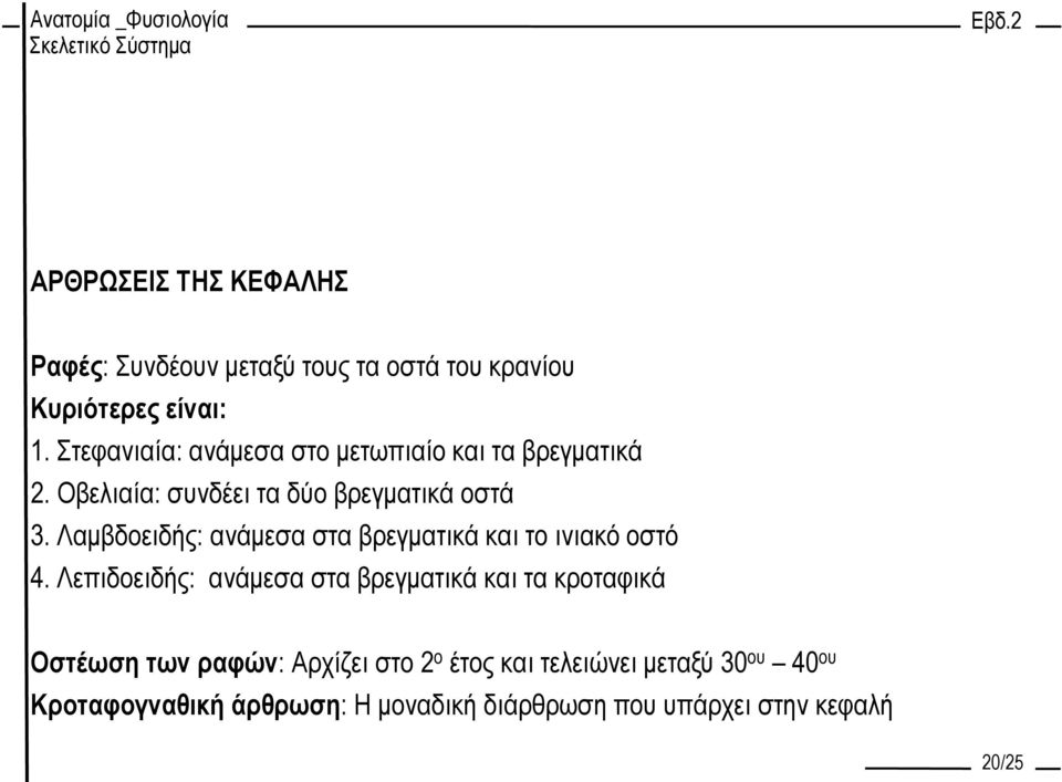 Λαμβδοειδής: ανάμεσα στα βρεγματικά και το ινιακό οστό 4.