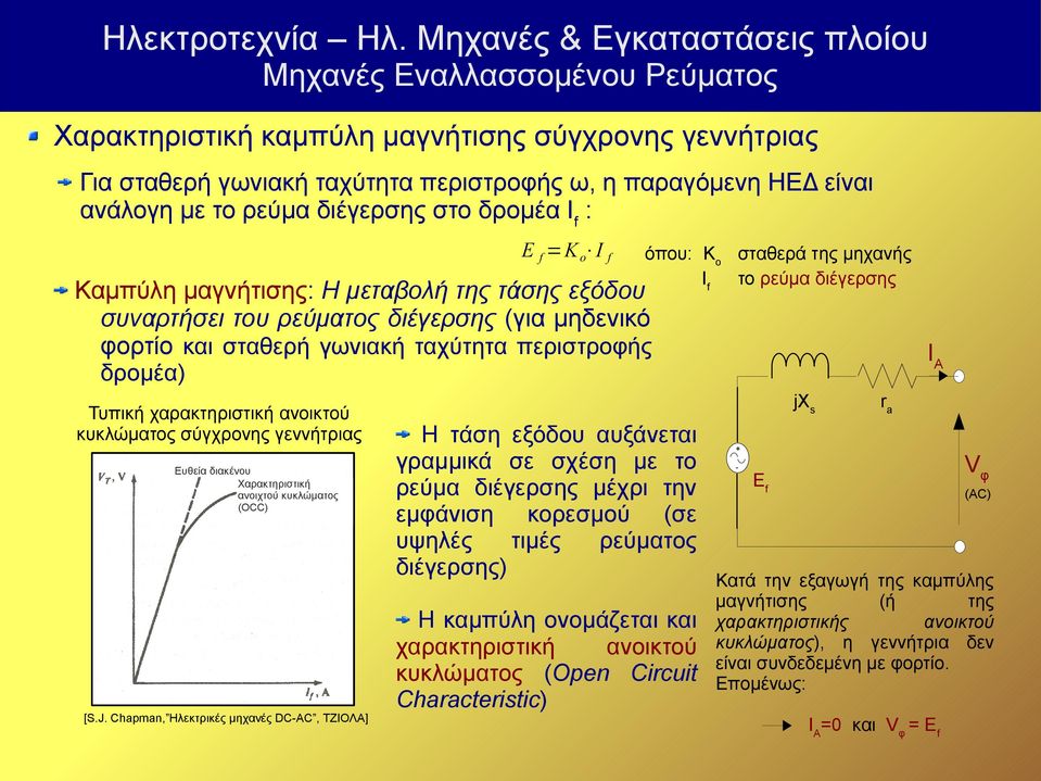 χαρακτηριστική ανοικτού κυκλώματος σύγχρονης γεννήτριας Ευθεία διακένου Χαρακτηριστική ανοιχτού κυκλώματος (OCC) [S.J.