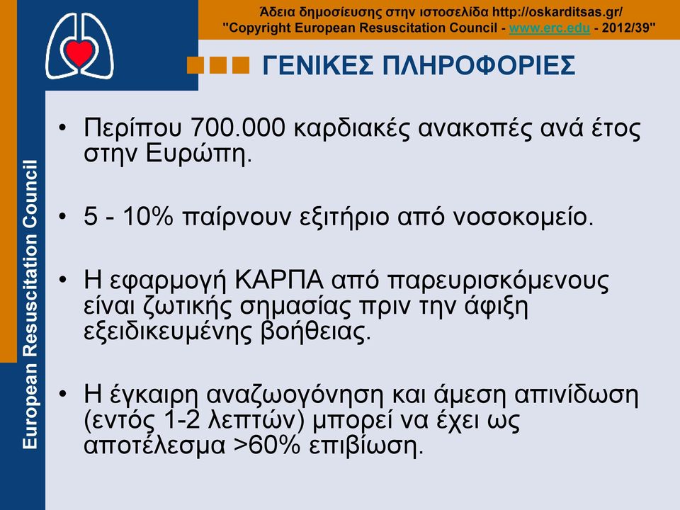 Η εφαρμογή ΚΑΡΠΑ από παρευρισκόμενους είναι ζωτικής σημασίας πριν την άφιξη