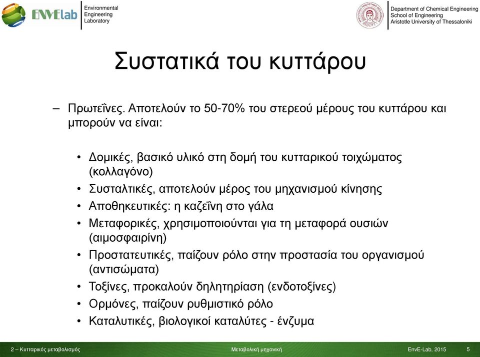 (κολλαγόνο) Συσταλτικές, αποτελούν μέρος του μηχανισμού κίνησης Αποθηκευτικές: η καζεΐνη στο γάλα Μεταφορικές, χρησιμοποιούνται για