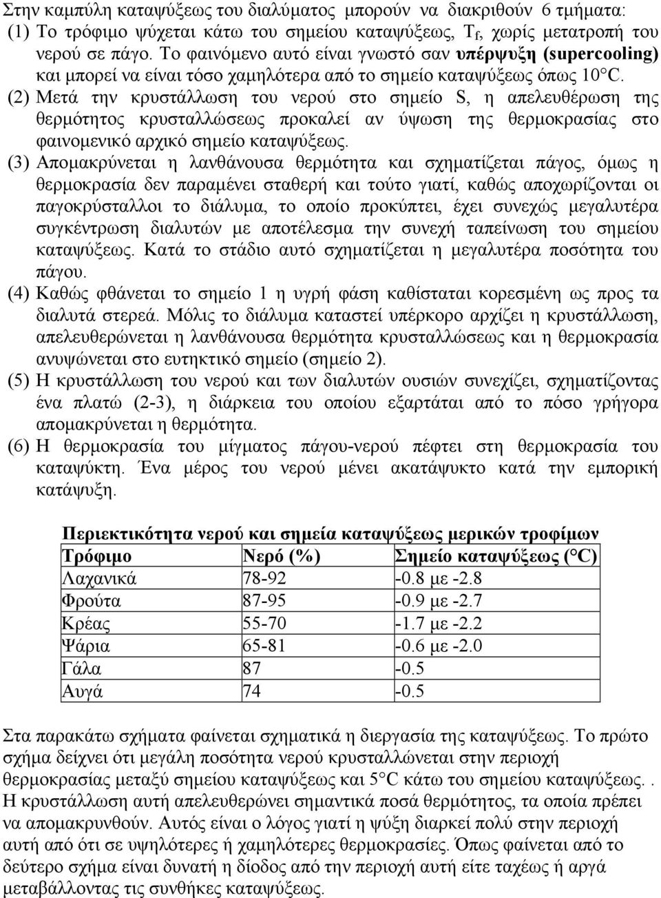 (2) Μετά την κρυστάλλωση του νερού στο σηµείο S, η απελευθέρωση της θερµότητος κρυσταλλώσεως προκαλεί αν ύψωση της θερµοκρασίας στο φαινοµενικό αρχικό σηµείο καταψύξεως.