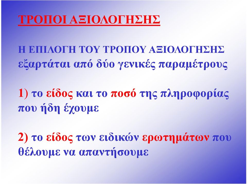 και το ποσό της πληροφορίας που ήδη έχουμε 2) το