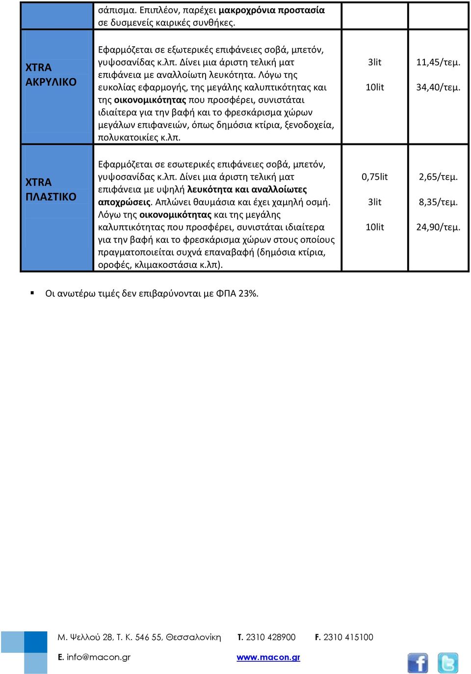 Λόγω της ευκολίας εφαρμογής, της μεγάλης καλυπτικότητας και της οικονομικότητας που προσφέρει, συνιστάται ιδιαίτερα για την βαφή και το φρεσκάρισμα χώρων μεγάλων επιφανειών, όπως δημόσια κτίρια,