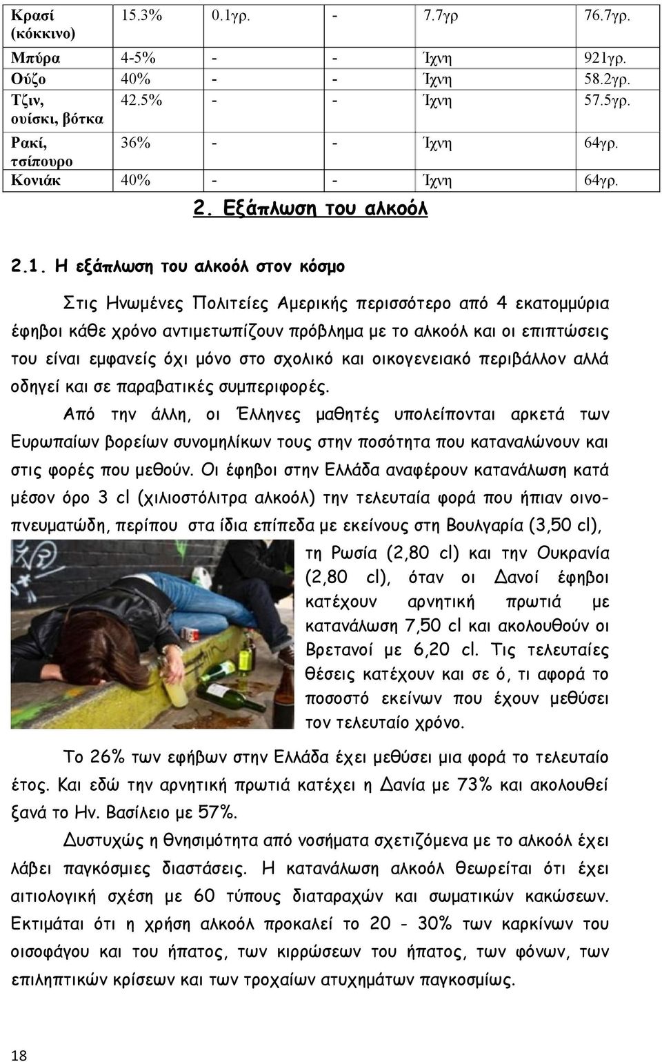 Η εξάπλωση του αλκοόλ στον κόσμο Στις Ηνωμένες Πολιτείες Αμερικής περισσότερο από 4 εκατομμύρια έφηβοι κάθε χρόνο αντιμετωπίζουν πρόβλημα με το αλκοόλ και οι επιπτώσεις του είναι εμφανείς όχι μόνο