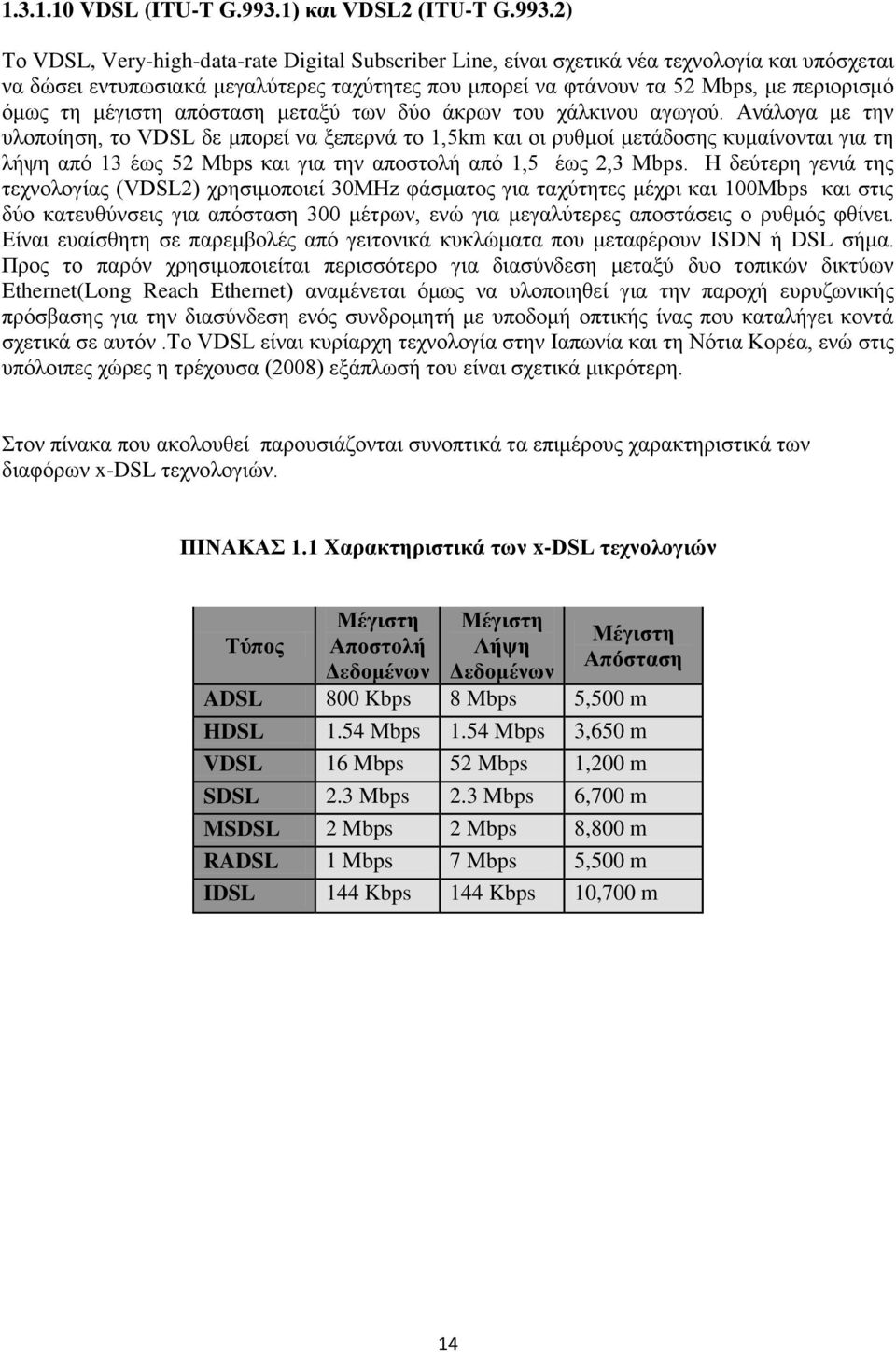 2) Το VDSL, Very-high-data-rate Digital Subscriber Line, είναι σχετικά νέα τεχνολογία και υπόσχεται να δώσει εντυπωσιακά μεγαλύτερες ταχύτητες που μπορεί να φτάνουν τα 52 Mbps, με περιορισμό όμως τη