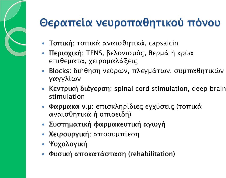 spinal cord stimulation, deep brain stimulation Φαρµακα ν.