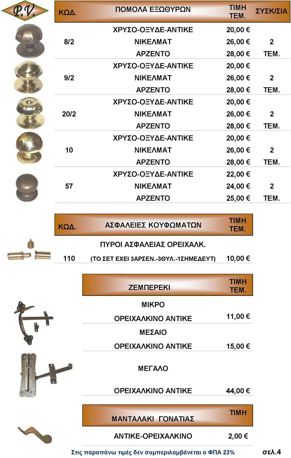 22,00 57 ΝΙΚΕΛΜΑΤ 24,00 2 ΑΡΖΕΝΤΟ 25,00 ΑΣΦΑΛΕΙΕΣ ΚΟΥΦΩΜΑΤΩΝ ΠΥΡΟΙ ΑΣΦΑΛΕΙΑΣ ΟΡΕΙΧΑΛΚ. 110 (ΤΟ ΣΕΤ ΕΧΕΙ 3ΑΡΣΕΝ.-3ΘΥΛ.