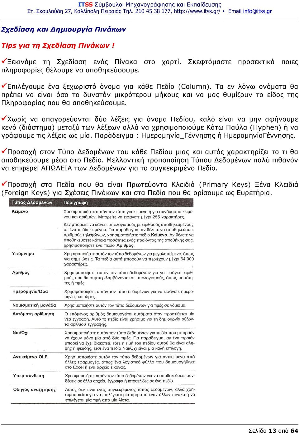 Χωρίς να απαγορεύονται δύο λέξεις για όνομα Πεδίου, καλό είναι να μην αφήνουμε κενό (διάστημα) μεταξύ των λέξεων αλλά να χρησιμοποιούμε Κάτω Παύλα (Hyphen) ή να γράφουμε τις λέξεις ως μία.