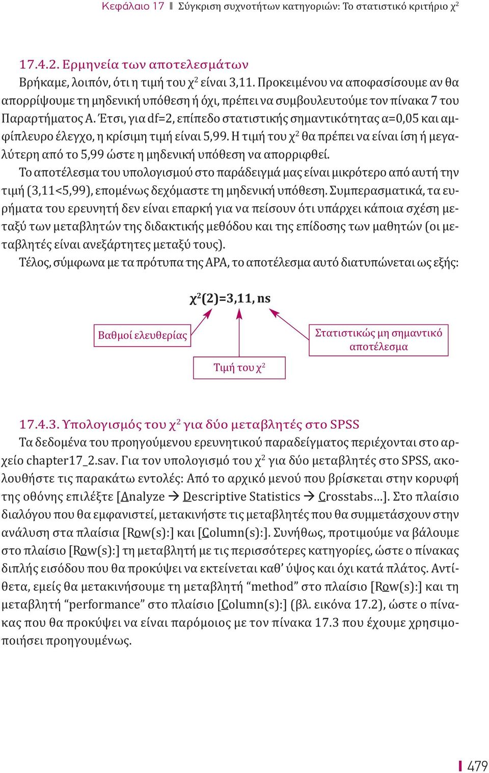 Έτσι, για df2, επίπεδο στατιστικής σημαντικότητας α0,05 και αμφίπλευρο έλεγχο, η κρίσιμη τιμή είναι 5,99.