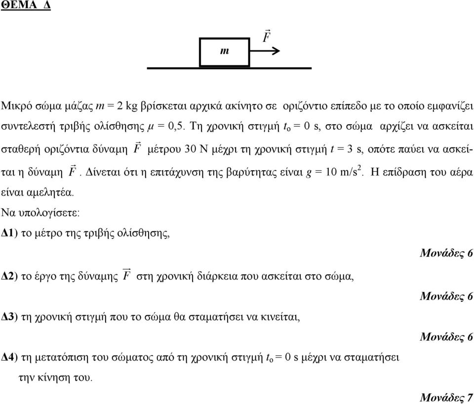 Δίνεται ότι η επιτάχυνση της βαρύτητας είναι g = 10 m/s 2. Η επίδραση του αέρα είναι αμελητέα.