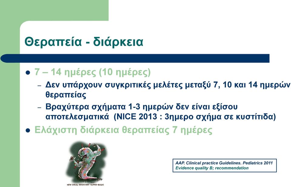 αποτελεσματικά (NICE 2013 : 3ημερο σχήμα σε κυστίτιδα) Ελάχιστη διάρκεια θεραπείας 7