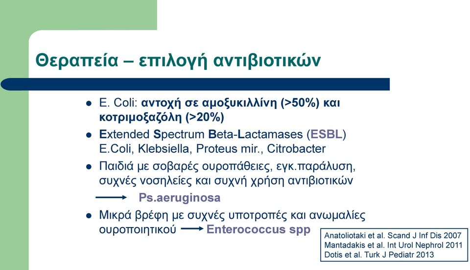 Coli, Klebsiella, Proteus mir., Citrobacter Παιδιά με σοβαρές ουροπάθειες, εγκ.