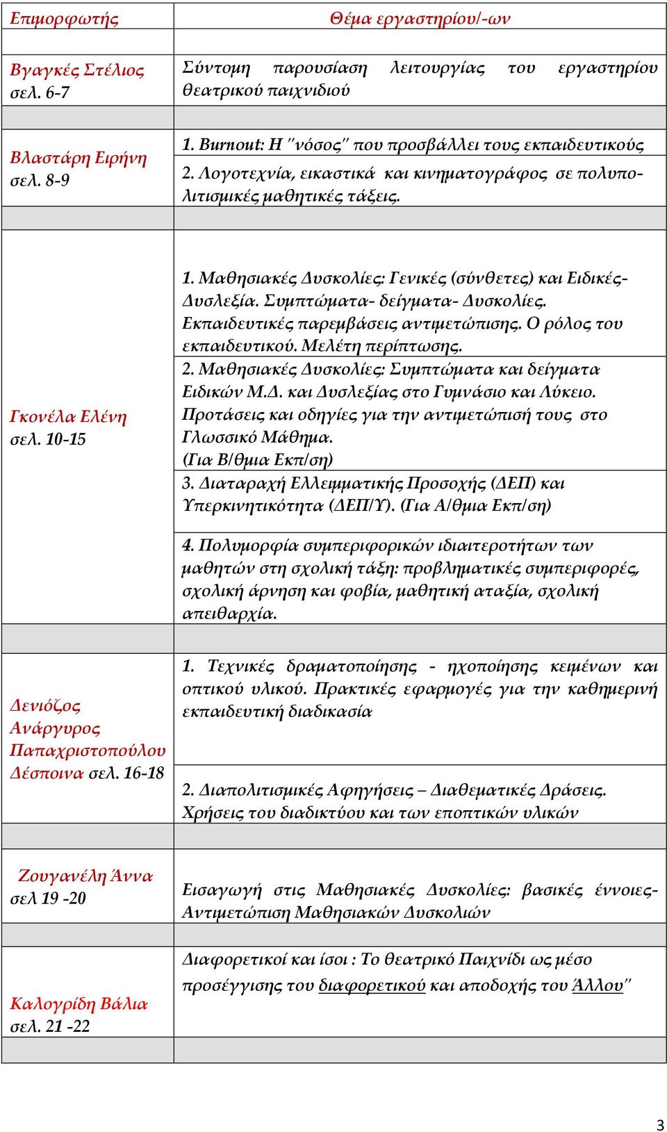 Μαθησιακές Δυσκολίες: Γενικές (σύνθετες) και Ειδικές- Δυσλεξία. Συμπτώματα- δείγματα- Δυσκολίες. Εκπαιδευτικές παρεμβάσεις αντιμετώπισης. Ο ρόλος του εκπαιδευτικού. Μελέτη περίπτωσης. 2.
