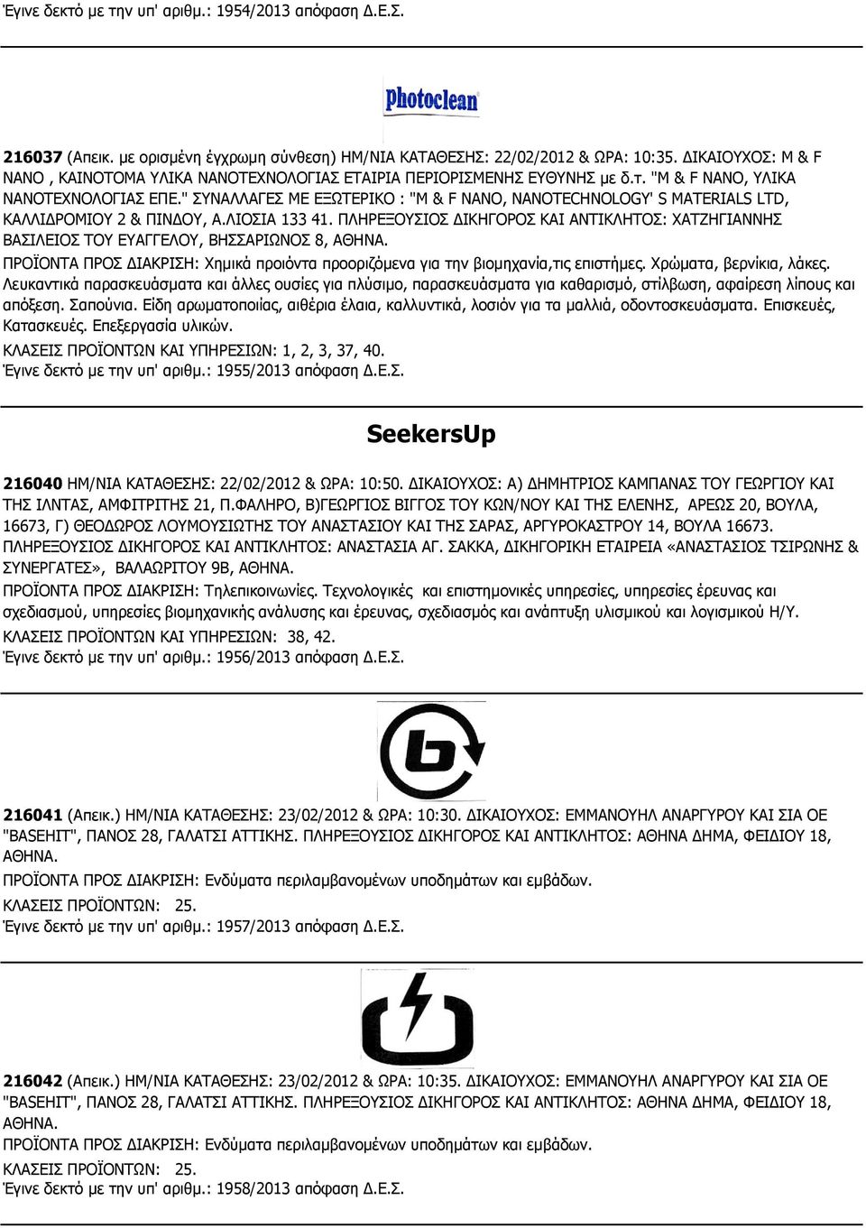 " ΣΥΝΑΛΛΑΓΕΣ ΜΕ ΕΞΩΤΕΡΙΚΟ : "M & F NANO, NANOTECHNOLOGY' S MATERIALS LTD, ΚΑΛΛΙΔΡΟΜΙΟΥ 2 & ΠΙΝΔΟΥ, Α.ΛΙΟΣΙΑ 133 41.