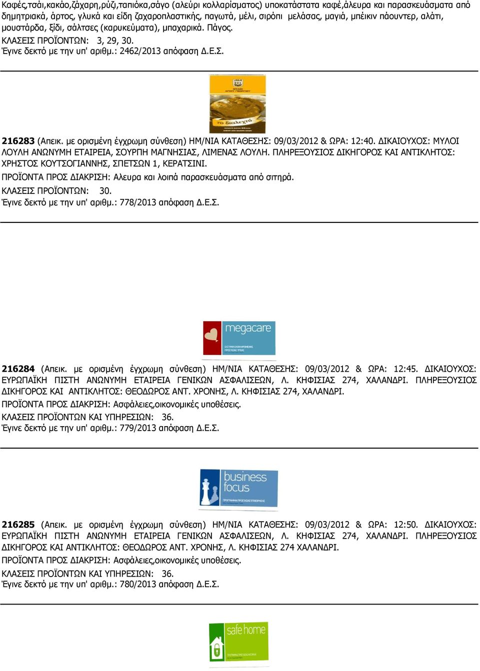 με ορισμένη έγχρωμη σύνθεση) ΗΜ/ΝΙΑ ΚΑΤΑΘΕΣΗΣ: 09/03/2012 & ΩΡΑ: 12:40. ΔΙΚΑΙΟΥΧΟΣ: ΜΥΛΟΙ ΛΟΥΛΗ ΑΝΩΝΥΜΗ ΕΤΑΙΡΕΙΑ, ΣΟΥΡΠΗ ΜΑΓΝΗΣΙΑΣ, ΛΙΜΕΝΑΣ ΛΟΥΛΗ.