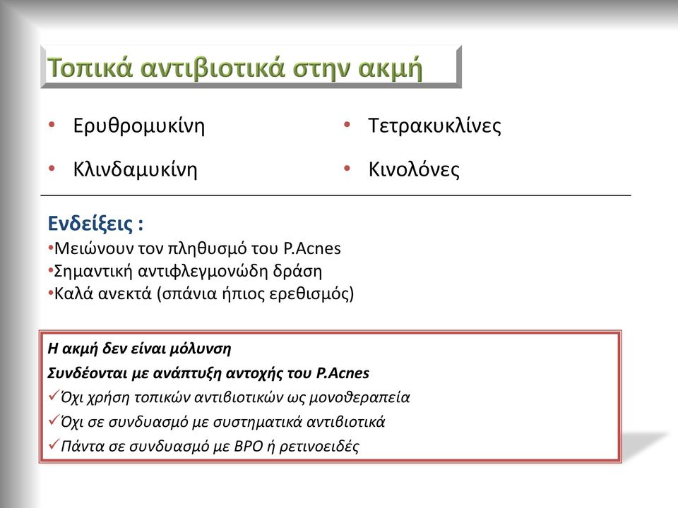 μόλυνση Συνδέονται με ανάπτυξη αντοχής του P.