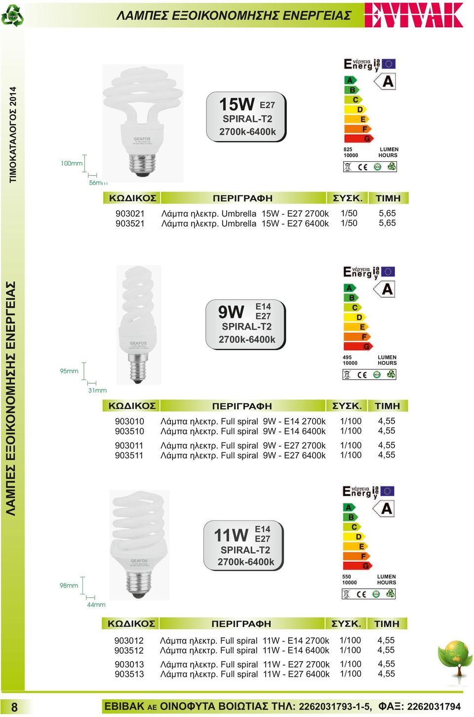 Umbrella 15W - E27 6400k 5,65 5,65 495 10000 9W GEAFOS E14 E27 SPIRAL-T2 2700k-6400k 3U 9W 2700K 60mA 220-240V 50Hz E14 495lm 95mm 31mm 903010 903510 Λάμπα ηλεκτρ.