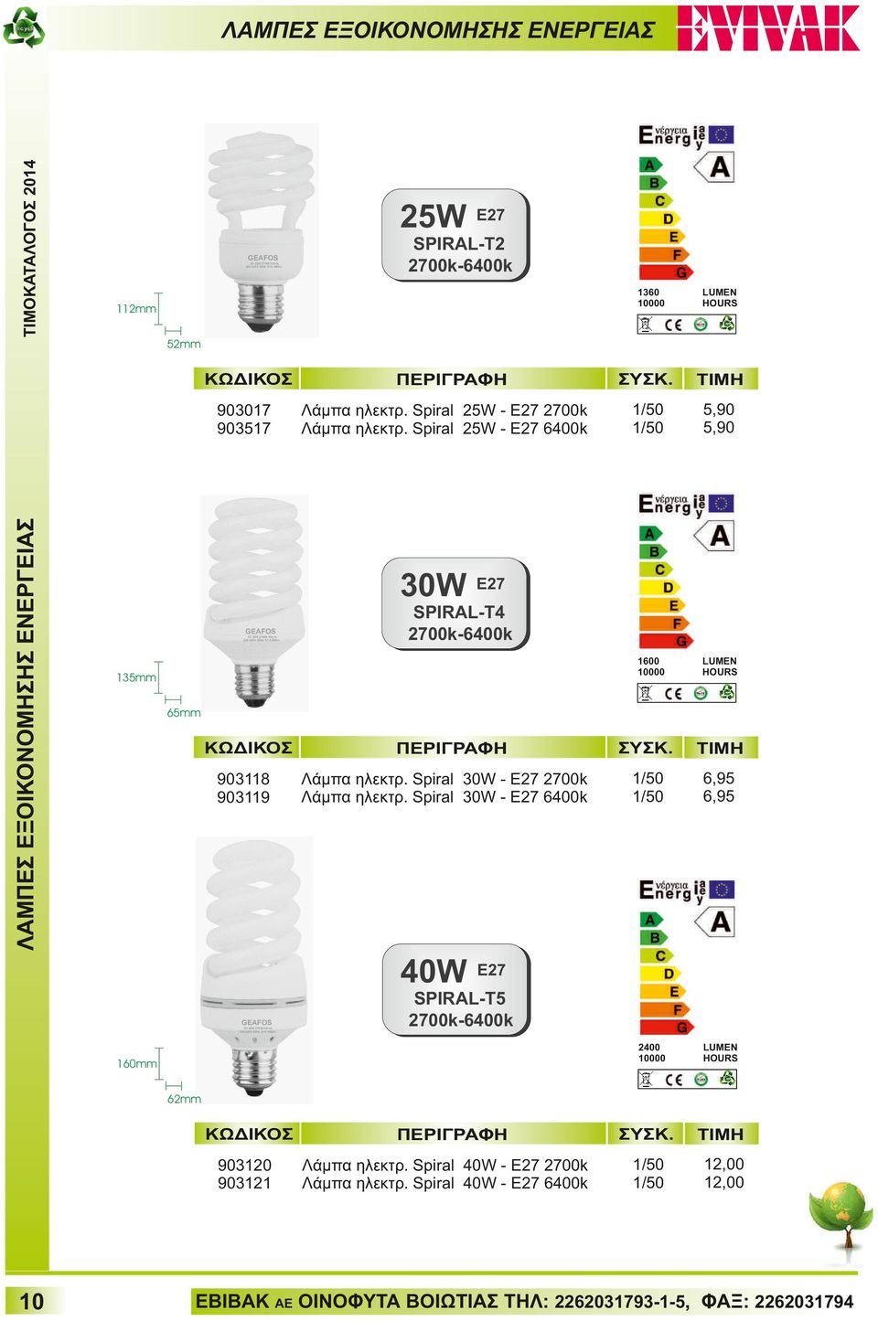 Spiral 25W - E27 6400k 30W GEAFOS 3U 30W 2700K 60mA 220-240V 50Hz E14 495lm 5,90 5,90 1600 10000 E27 SPIRAL-T4 2700k-6400k 135mm 65mm 903118 903119 Λάμπα ηλεκτρ.