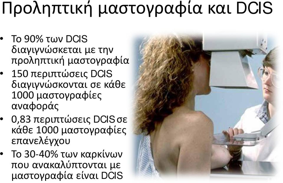 μαστογραφίες αναφοράς 0,83 περιπτώσεις DCIS σε κάθε 1000 μαστογραφίες