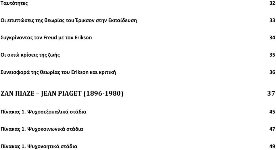 της θεωρίας του Erikson και κριτική 36 ΖΑΝ ΠΙΑΖΕ JEAN PIAGET (1896-1980) 37