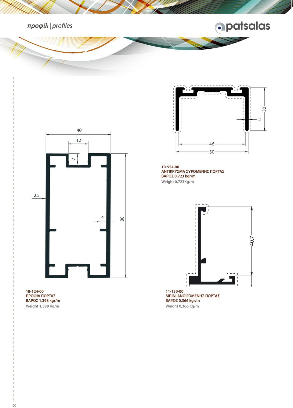 5 4 80 18-124-00 ΠΡΟΦΙΛ ΠΟΡΤΑΣ ΒΑΡΟΣ 1,398 kgr/m Weight 1,398