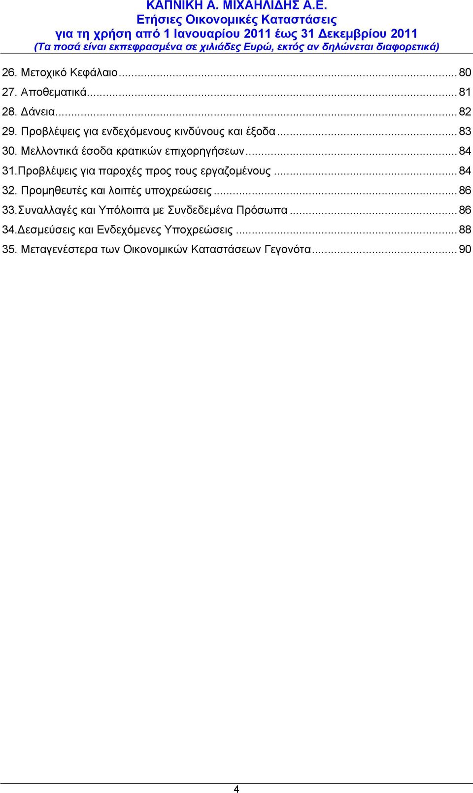 Προβλέψεις για παροχές προς τους εργαζομένους...84 32. Προμηθευτές και λοιπές υποχρεώσεις...86 33.