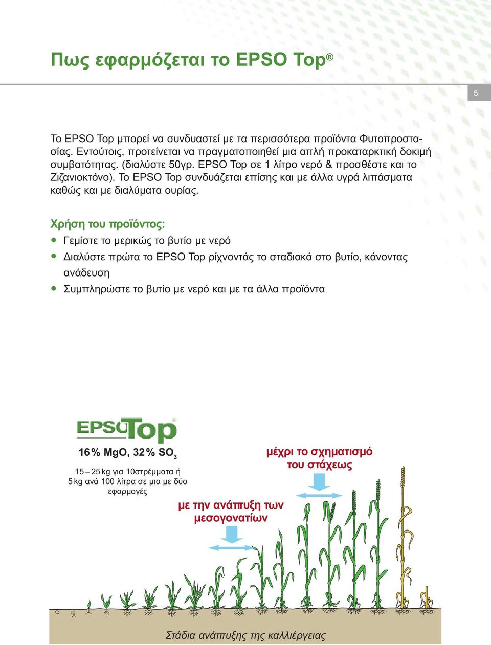 Το EPSO Top συνδυάζεται επίσης και με άλλα υγρά λιπάσματα καθώς και με διαλύματα ουρίας.
