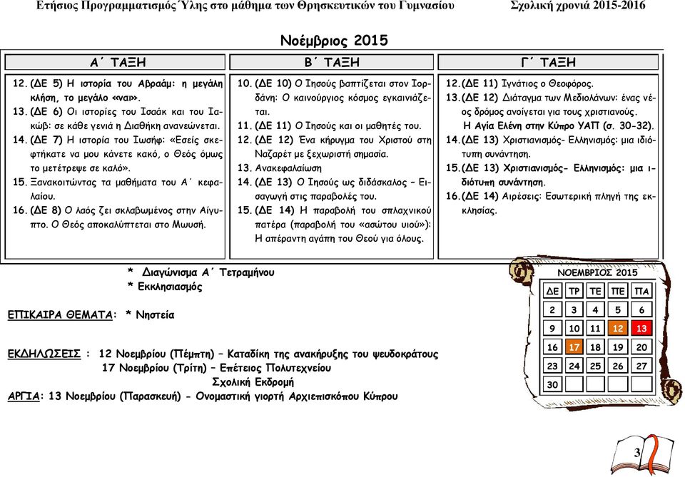 Ο Θεός αποκαλύπτεται στο Μωυσή. 10. (ΔΕ 10) Ο Ιησούς βαπτίζεται στον Ιορδάνη: Ο καινούργιος κόσμος εγκαινιάζεται. 11. (ΔΕ 11) Ο Ιησούς και οι μαθητές του. 12.