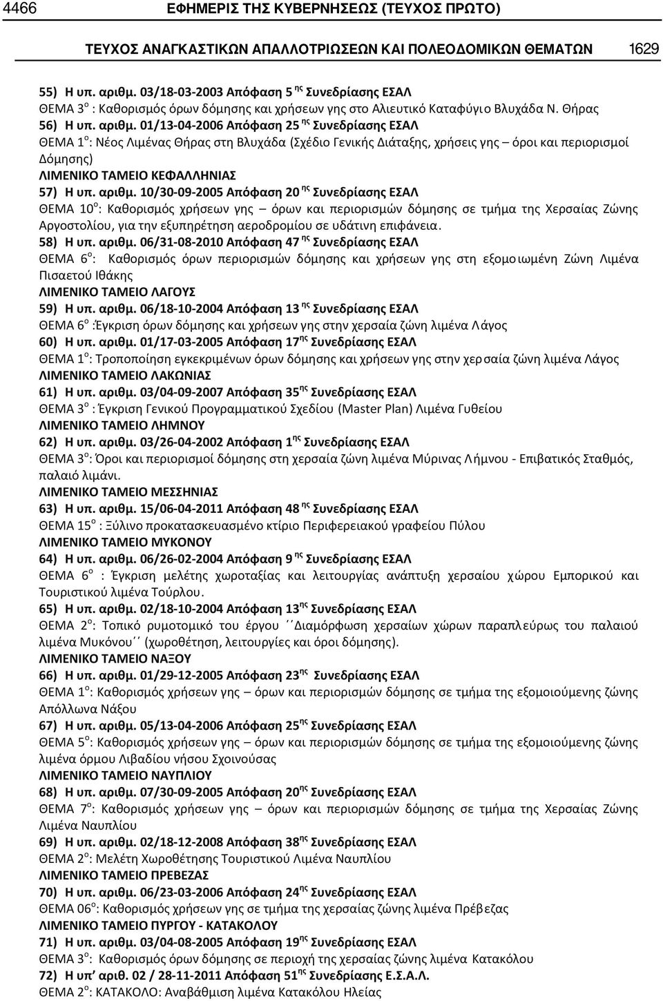 . 01/13 04 2006 25 ΘΕΜΑ 1 ο : Νέος Λιμένας Θήρας στη Βλυχάδα (Σχέδιο Γενικής Διάταξης, χρήσεις γης όροι και περιορισμοί Δόμησης) 57).