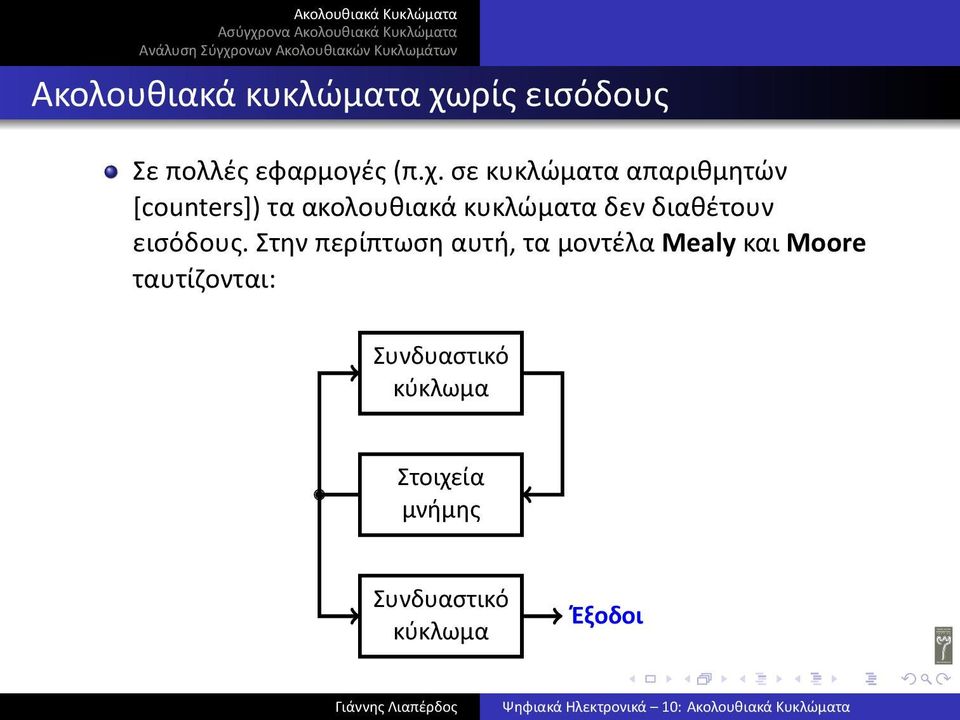 διαθέτουν εισόδους Στην περίπτωση αυτή, τα μοντέλα Mealy και Moore