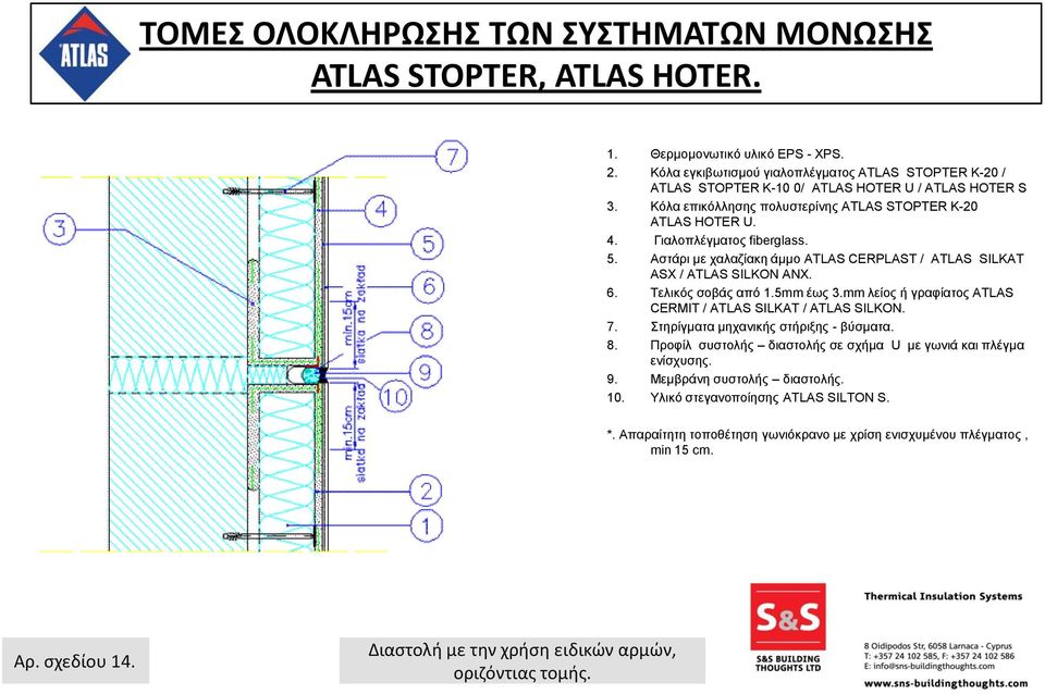 Προφίλ συστολής διαστολής σε σχήμα U με γωνιά και πλέγμα ενίσχυσης. 9. Μεμβράνη συστολής διαστολής. 10.