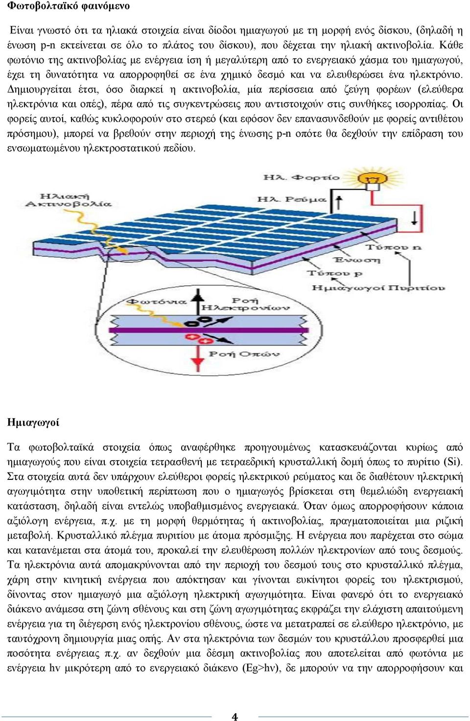 ηµιουργείται έτσι, όσο διαρκεί η ακτινοβολία, µία περίσσεια από ζεύγη φορέων (ελεύθερα ηλεκτρόνια και οπές), πέρα από τις συγκεντρώσεις που αντιστοιχούν στις συνθήκες ισορροπίας.