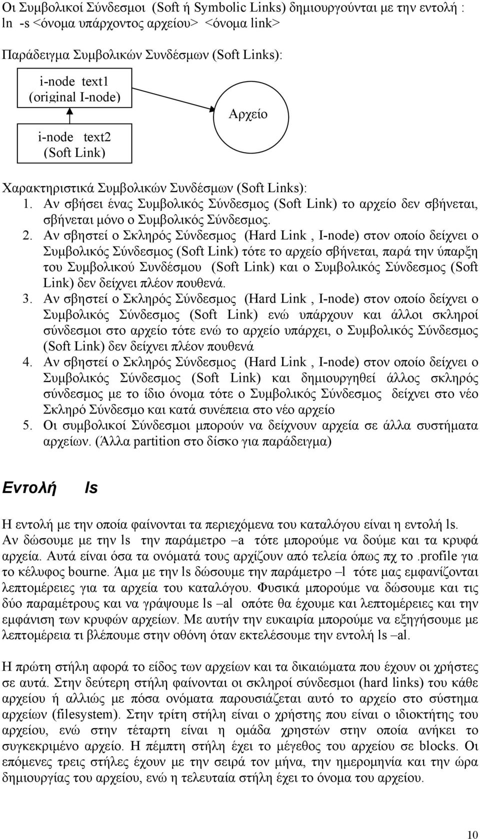 Αν σβήσει ένας Συμβολικός Σύνδεσμος (Soft Link) το αρχείο δεν σβήνεται, σβήνεται μόνο ο Συμβολικός Σύνδεσμος. 2.